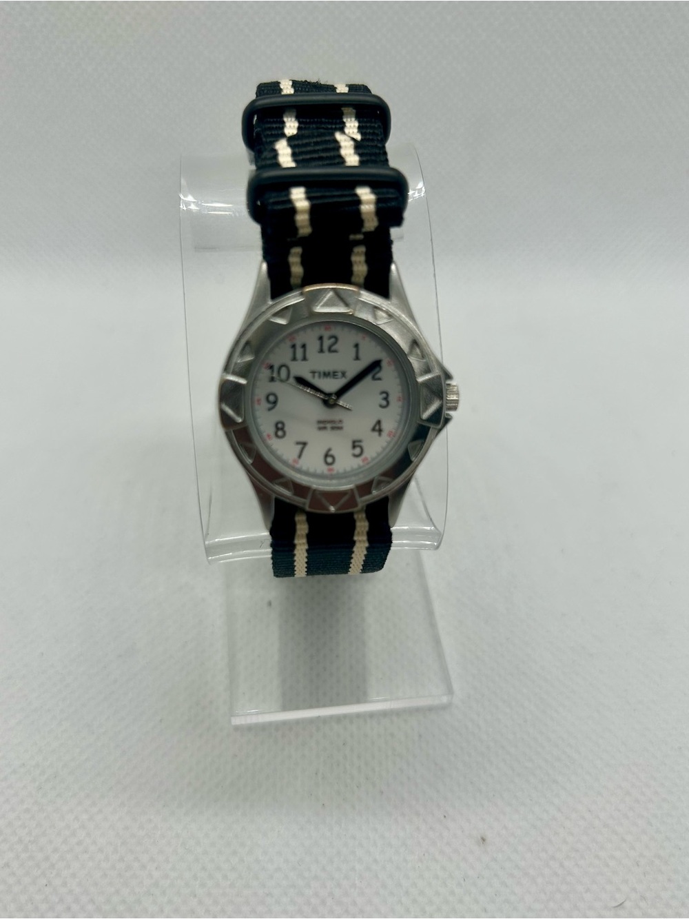 Timex Women’s Quartz Watch White Dial 27.5mm w/ Black Stripe NATO Strap Running